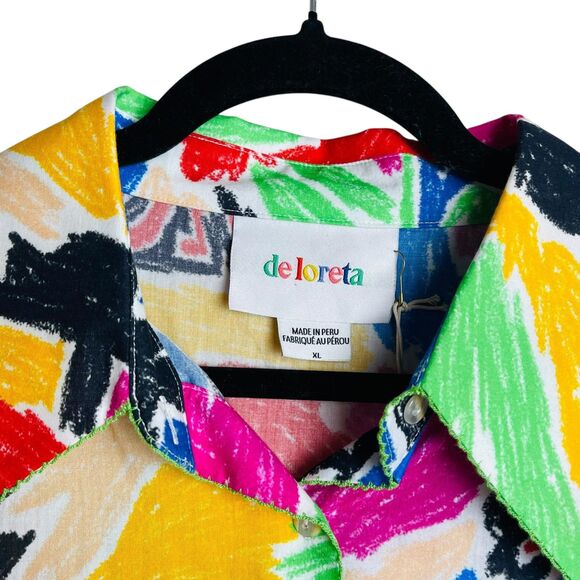 Deloreta Shirt Womens XL Multicolor Abstract Graphic Button Up Long Sleeve Peru - Picture 3 of 8